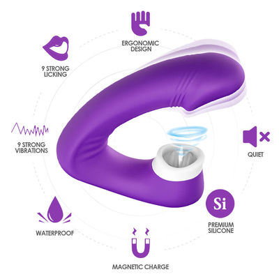 2 fêmeas em 1 língua do sexo que lambe o vibrador, brinquedos adultos do sexo de Clit da novidade