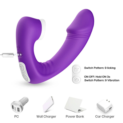 2 fêmeas em 1 língua do sexo que lambe o vibrador, brinquedos adultos do sexo de Clit da novidade