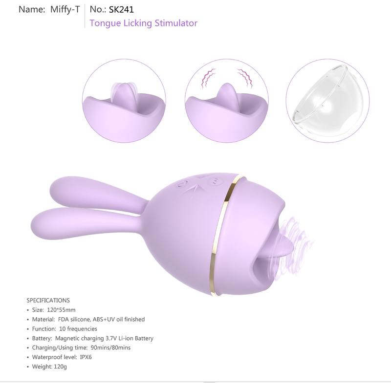 Língua dupla impermeável do motor do coelho macio que lambe brinquedos do prazer do vibrador para mulheres